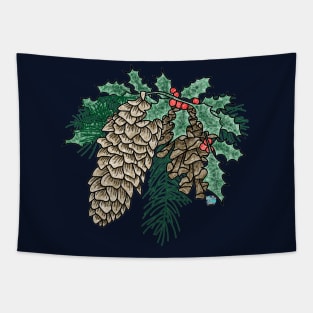 Evergreen, Pinecones, and Holly Tapestry