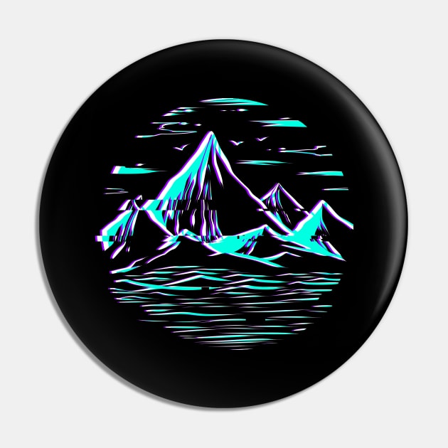 Retro Glitch Vaporwave Hiking Camping Pin by SinBle