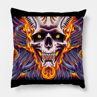 Biomech Fire Skull Pillow
