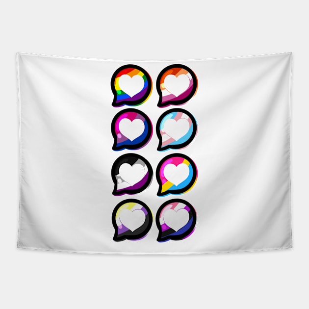 LGBTQ+ Pride Heart Speech Bubbles Tapestry by leashonlife