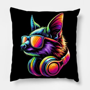 Bat With Sunglasses And Headphones Pillow