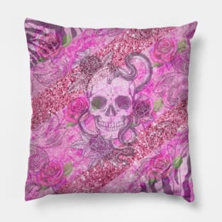 Pink skull rose zebra design Pillow