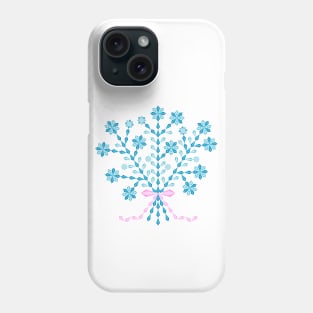 Winter blue flower bouquet with long pink ribbon, version four Phone Case