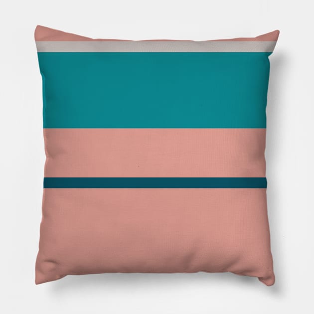 A prime jam of Blood (Animal), Blush, Silver, Dark Cyan and Philippine Indigo stripes. Pillow by Sociable Stripes