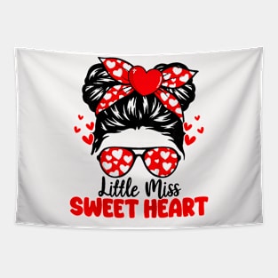 Messy Bun Sweet Heart Valentines Day For Girls Toddler Kids Tapestry