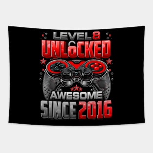 Level 8 Unlocked Awesome Since 2016 8Th Birthday Kids Gaming Tapestry