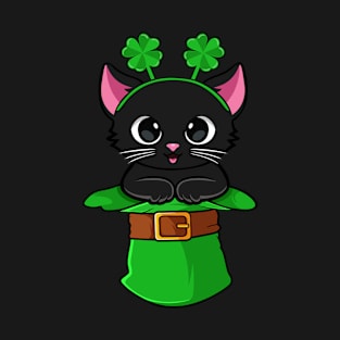 Cat St Patricks Day Leprechaun Shamrock Kitten Girls Boys T-Shirt