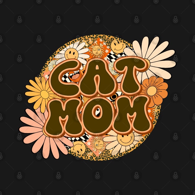 Cat Mom Retro Groovy Floral Leopard by BuddyandPrecious
