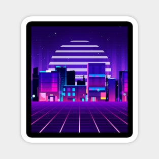 Futuristic Neon City Synthwave Magnet