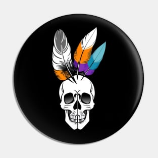 skull with feathers Pin