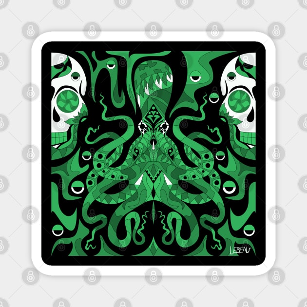 the monster in the ocean kraken squid ecopop in totonac pattern Magnet by jorge_lebeau