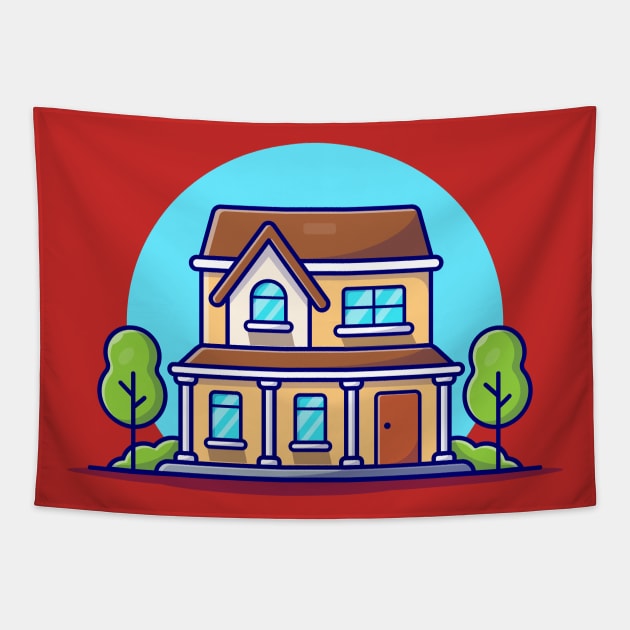 House Cartoon Vector Icon Illustration Tapestry by Catalyst Labs