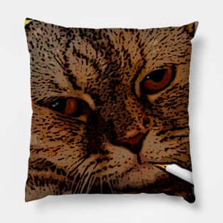 Serious Cat with cigarette in the mouth Pillow