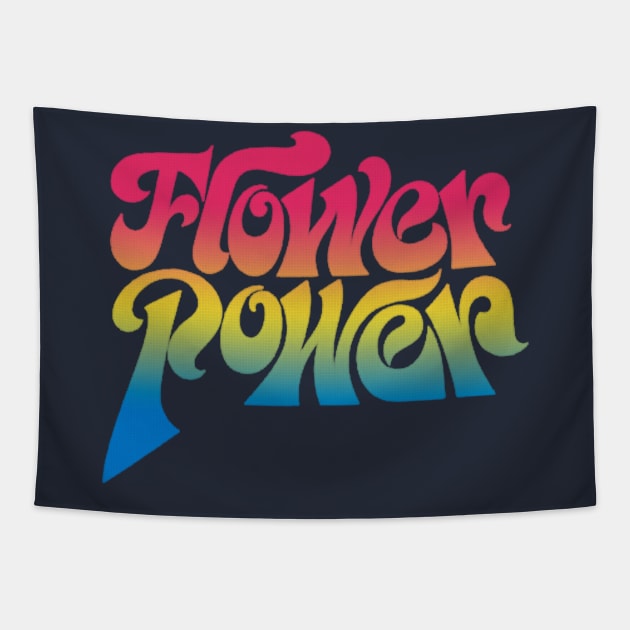 Flower Power - Retro Psychedelic Typography Design Tapestry by DankFutura