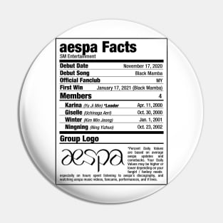 aespa Kpop Nutritional Facts Pin