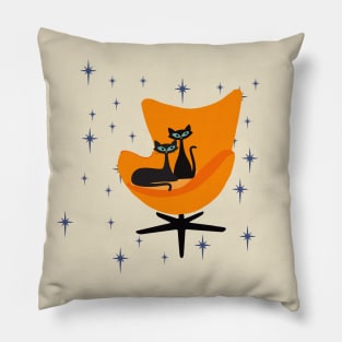 Atomic Black Cats Surrounded by Starbursts Pillow