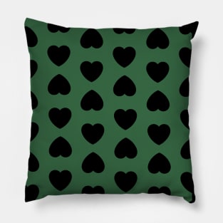 Black Hearts Pattern on a Green Background Pillow