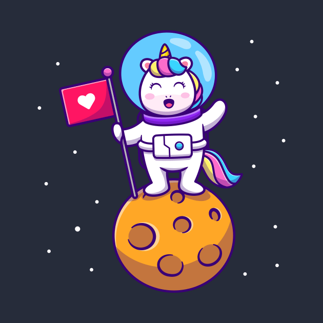 Cute Unicorn Astronaut Holding Flag On Planet by Catalyst Labs