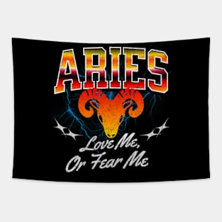 Aries Love Me or Fear Me Retro Bootleg Zodiac Sign Astrology Tapestry