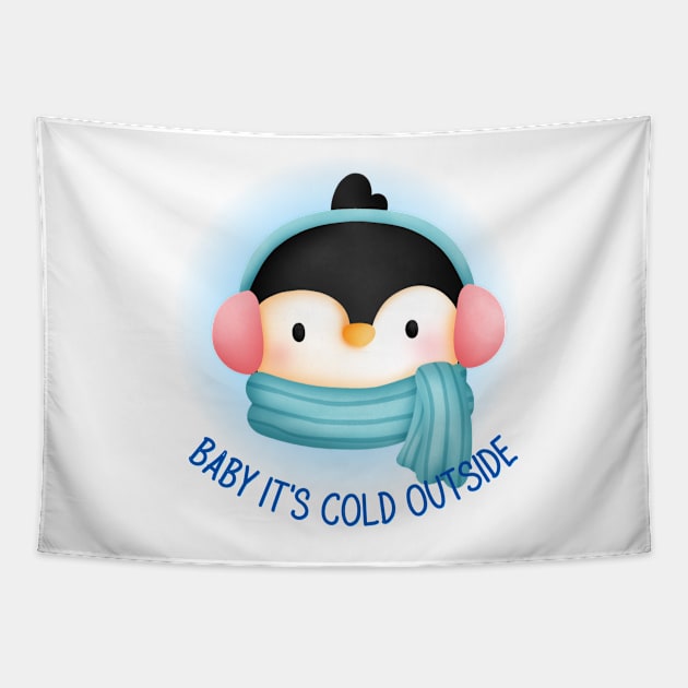 Cute Penguin in Earmuffs Tapestry by JanesCreations