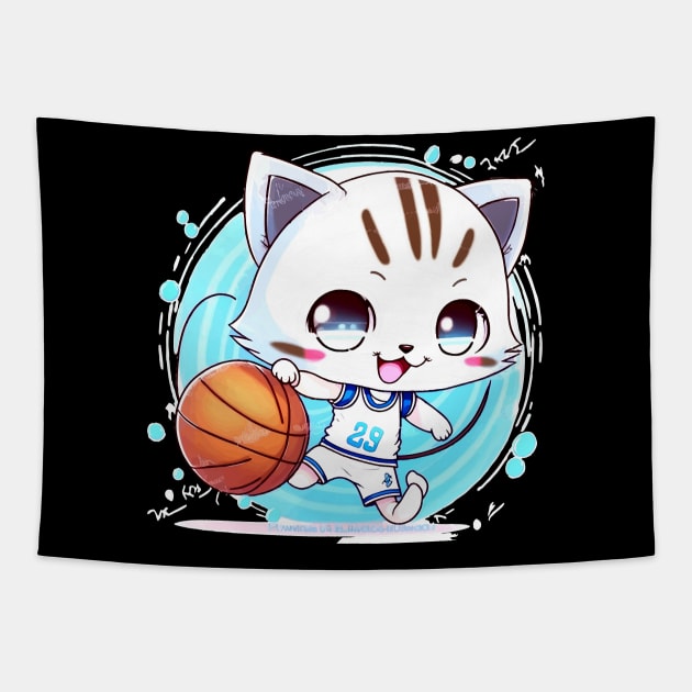 Basketball Kawaii Chibi Christmas Cat T-Shirt Tapestry by MaystarUniverse