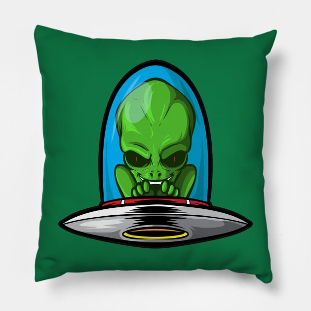 alien in space ship Pillow by Mako Design 