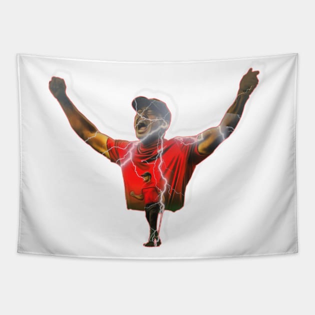 TIGER WOODS RED THUNDER CELEBRATION Tapestry by elSALMA