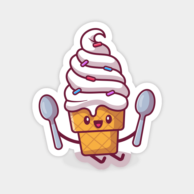 Cute Ice Cream Sitting And Holding Spoons Magnet by Catalyst Labs