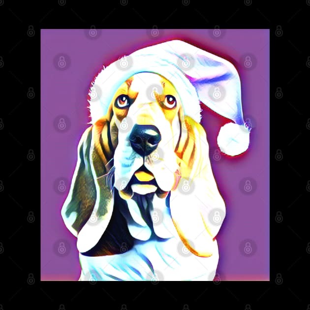 Basset Hound with Pink Santa Hat by mw1designsart