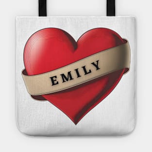 Emily - Lovely Red Heart With a Ribbon Tote