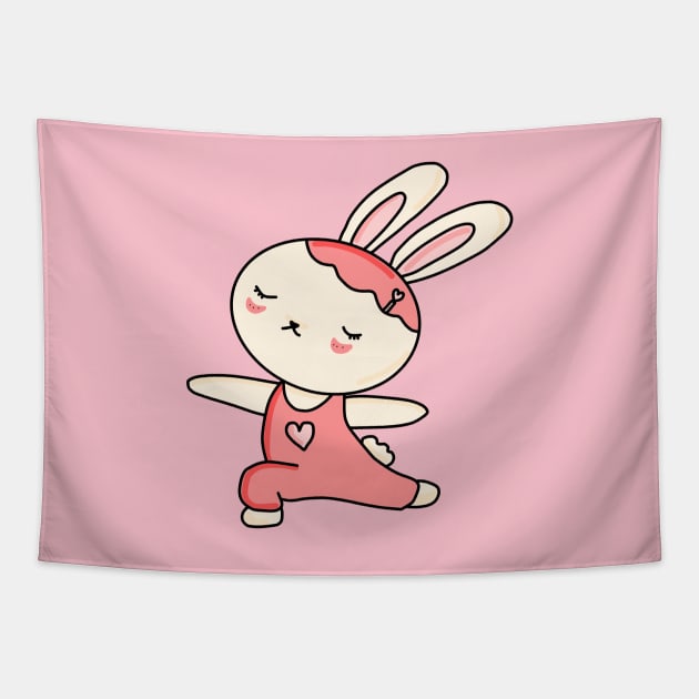 Cute bunny doing Yoga Cartoon Tapestry by Saysaymeme