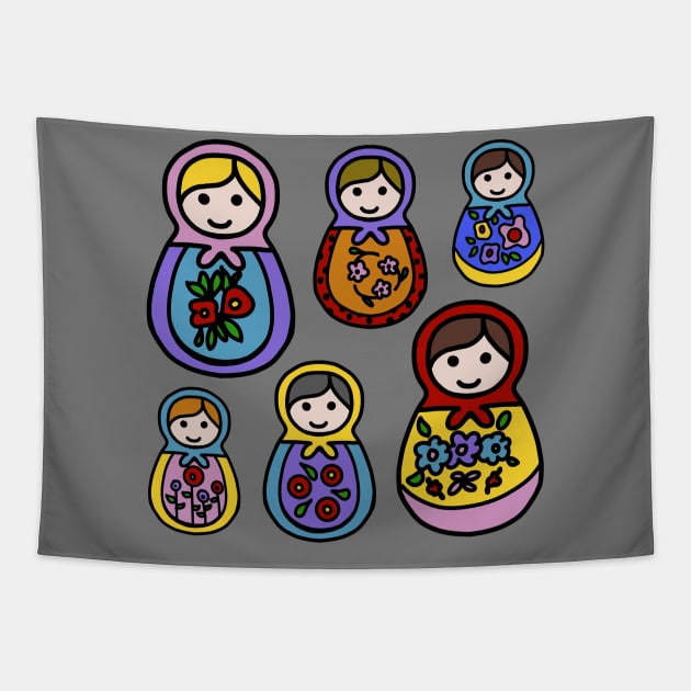 Matryoshka (Russian Stacking) Dolls Tapestry by Slightly Unhinged