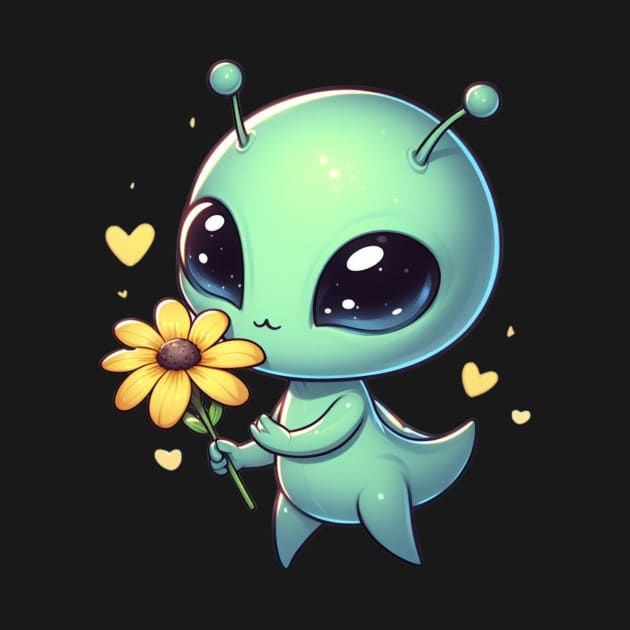 Cute little Alien With Yellow Flower by AhmedPrints