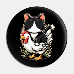 Riding Tuxedo Cat On A Chicken Pin