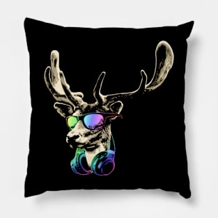 Deer DJ Brown Sticker Cool and Funny Music Animal With Sunglasses And Headphones. Pillow