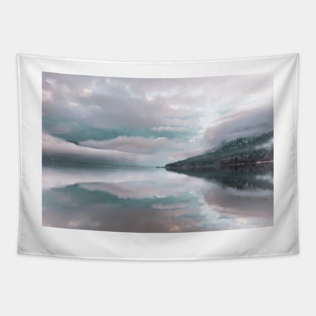 Mist and Mountain Lake Reflections in Winter Tapestry by Amy-K-Mitchell