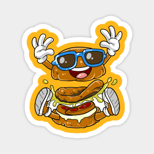 Funny Happy Burger Fast Food Cartoon Magnet