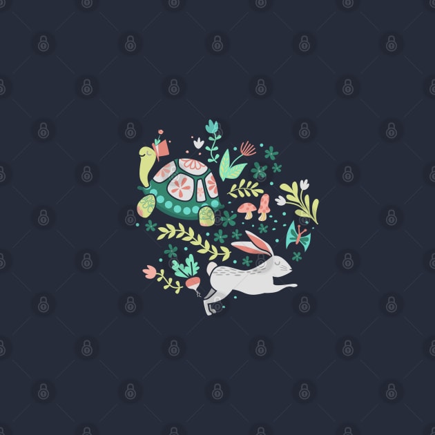 Spring Pattern with Bunnies and Turtles by latheandquill