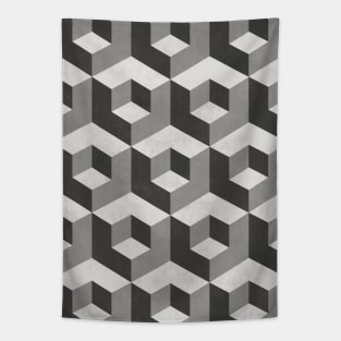 Geometric Cube Pattern 2 - Shades of Grey Tapestry