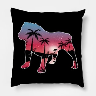 Bulldog Beautiful Sunset Beach Palm Tree Pillow