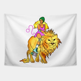 Lion Riding Leo Rollergirl Tapestry