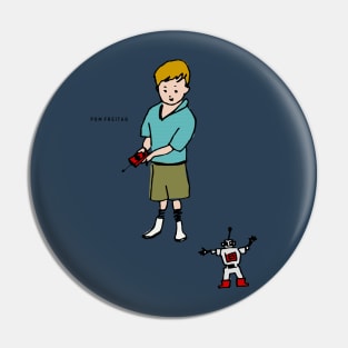 Boy with toy robot : Pin