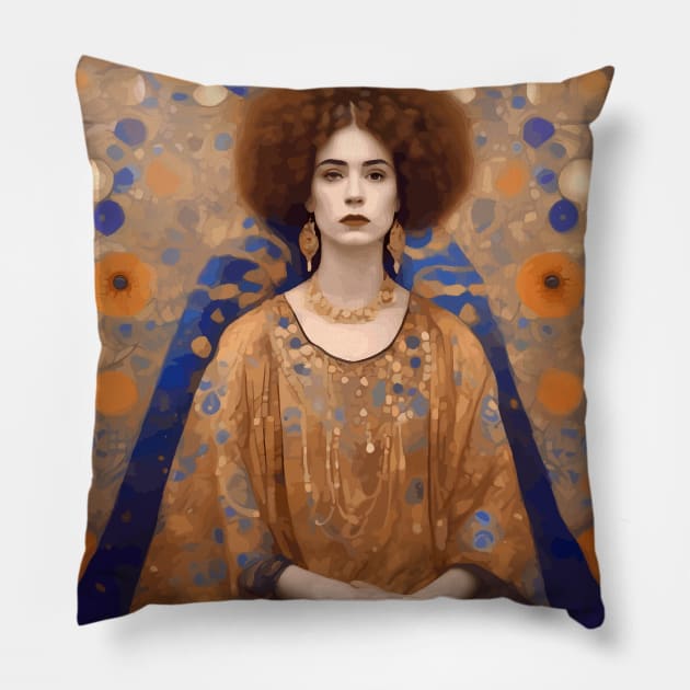 Portrait of a Lady with Gold Earrings After Klimt Pillow by bragova