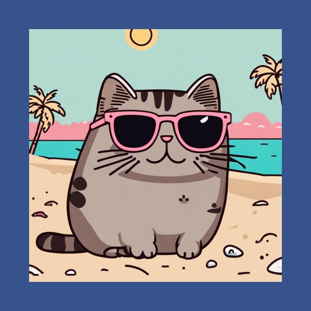 Cute cat pusheen just chilling on the beach by Love of animals