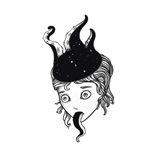 Strange Goth Octopus Tentacle Girl Head T-Shirt