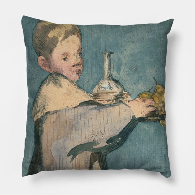 Boy Carrying a Tray by Edouard Manet Pillow by Classic Art Stall