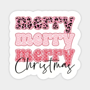 Merry Merry Merry Christmas Leopard Pattern Retro Magnet