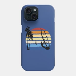 Windsurfers sailing into a retro Windsurfing sunset Phone Case