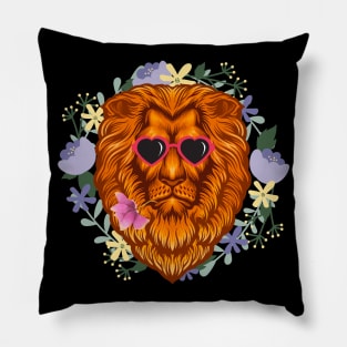 Lions With Sunglasses and a Flower in His Mouth Pillow