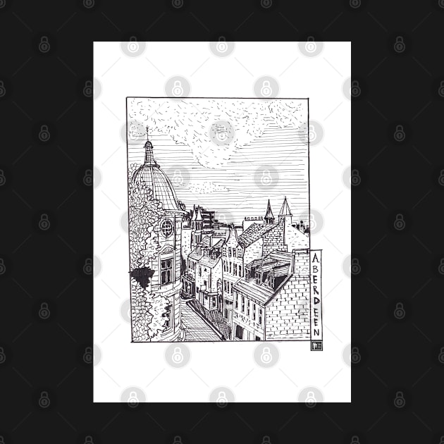 Aberdeen Town Scotland Pen Ink Drawing by Wall-Art-Sketch